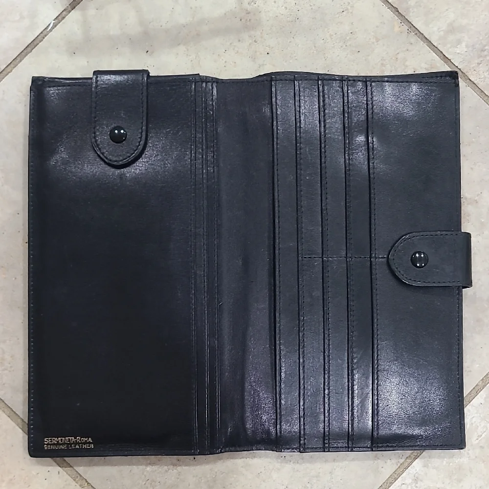SERMONETA-ROMA Genuine Black Leather Wallet Card Holder.